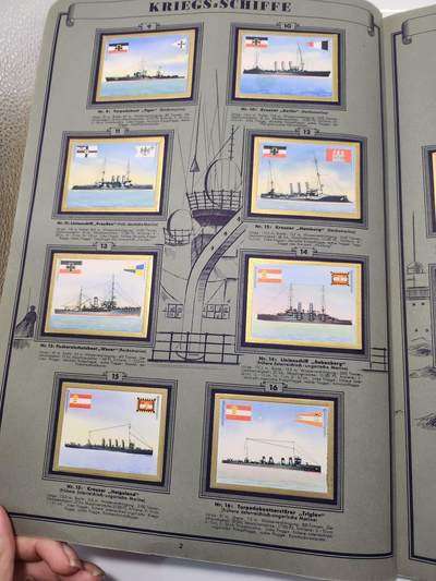 南水社第5次拍卖  魏玛共和国时期 德国Saba烟草出品《Schiffsbilder mit Spezialflaggen》世界各国战舰/商船主题香烟卡收藏册（II.Folge 第二辑） 全套250枚彩色贴画卡完整无缺 含一战德/奥匈/美/英/中/日/法等国海军舰艇及民用船只 附船旗、数据与世界海军地图 20世纪初船舶史
