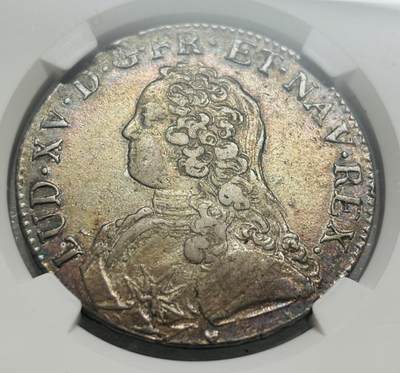 文馨钱币收藏第 303 场，【五一钱币荟，收藏盛宴】长期接代拍业务 NGC VF30 法国 1727 年波旁王朝路易十五埃居银币，双面五彩，极具观赏性