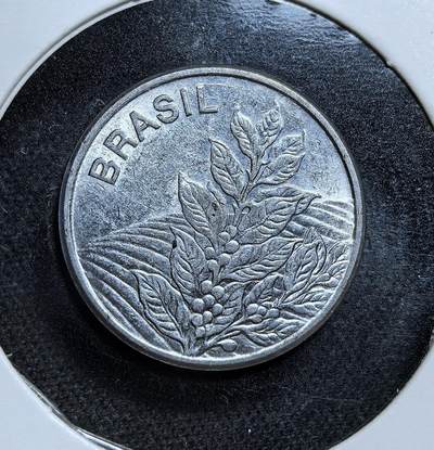 外国优质老铜币纪念币银币专场，周六晚上九点倒数截拍，满百包邮，节前出差在外，5月3日统一发货,可寄存半年，喜欢朋友微信扫描二维码可直接参拍 巴西1980年咖啡树5克鲁塞罗，背面饰以咖啡树图案，凸显巴西 “咖啡王国” 的经济支柱地位，是军政府时期高通胀背景下流通货币的典型代表。