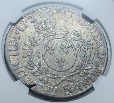 文馨钱币收藏第 303 场，【五一钱币荟，收藏盛宴】长期接代拍业务 NGC VF30 法国 1727 年波旁王朝路易十五埃居银币，双面五彩，极具观赏性