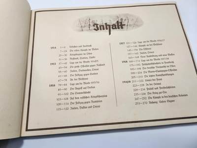 南水社第5次拍卖  魏玛德国时期 稀少第一次世界大战专题香烟卡收藏册《Der Weltkrieg》（《世界大战》） 全册完整无缺保持完好 德累斯顿“Cigaretten-Bilderdienst Dresden”官方发行 全套彩色烟卡 含战场场景、武器装备、各国军队、政治人物及战争地图 附完整文字说明 