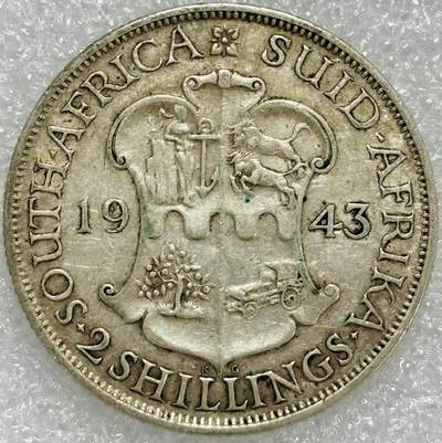 文馨钱币收藏第 302 场，国外回流老铜币，中东阿拉伯地区，拉美等国货币，30 号 1 号二连拍，长期接代拍业务，预计 4 月 4-5 号发货 1943 年英属南非乔治六世 2 先令银币，早期第一版本 11.3 克 800 银