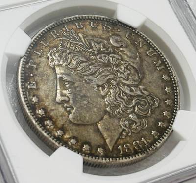 文馨钱币收藏第 303 场，【五一钱币荟，收藏盛宴】长期接代拍业务 NGC AUD 美国 1881 年摩根银元，双面五彩包浆带紫罗兰幻彩，美不胜收