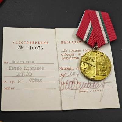 4月26日结束，成斌徽章钱币精品场 保加利亚人民军建军25周年奖章附证书