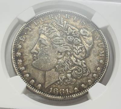 文馨钱币收藏第 303 场，【五一钱币荟，收藏盛宴】长期接代拍业务 NGC AUD 美国 1881 年摩根银元，双面五彩包浆带紫罗兰幻彩，美不胜收