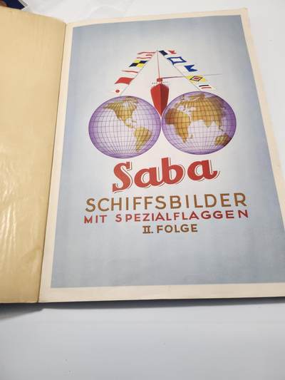 南水社第5次拍卖  魏玛共和国时期 德国Saba烟草出品《Schiffsbilder mit Spezialflaggen》世界各国战舰/商船主题香烟卡收藏册（II.Folge 第二辑） 全套250枚彩色贴画卡完整无缺 含一战德/奥匈/美/英/中/日/法等国海军舰艇及民用船只 附船旗、数据与世界海军地图 20世纪初船舶史