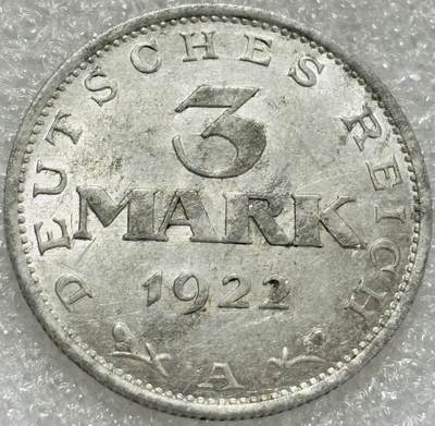 文馨钱币收藏第 302 场，国外回流老铜币，中东阿拉伯地区，拉美等国货币，30 号 1 号二连拍，长期接代拍业务，预计 4 月 4-5 号发货 少见原光好品 1922 年魏玛共和国 3 马克 A 版，第二版本加字版首发年，只发行两年