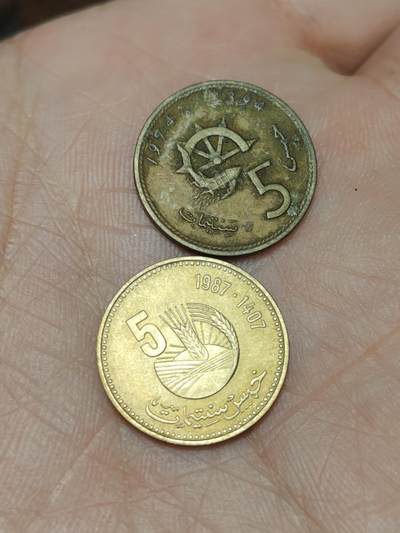 2026年第四十八场(总第二百一十七场）外国好品散币场(免佣金) 摩洛哥王国🇲🇦1974年、1987年5分二枚(哈桑二世第二版、第三版)