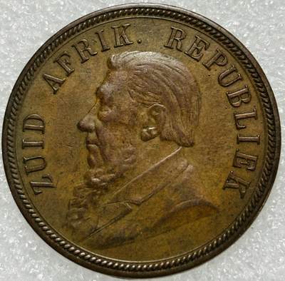 文馨钱币收藏第 302 场，国外回流老铜币，中东阿拉伯地区，拉美等国货币，30 号 1 号二连拍，长期接代拍业务，预计 4 月 4-5 号发货 稀少极美品德兰士瓦共和国1894 年1便士青铜币 比勒陀利乌斯 30.8MM 