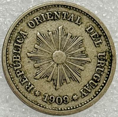 文馨钱币收藏第 302 场，国外回流老铜币，中东阿拉伯地区，拉美等国货币，30 号 1 号二连拍，长期接代拍业务，预计 4 月 4-5 号发货 1909年乌拉圭太阳神 1 分