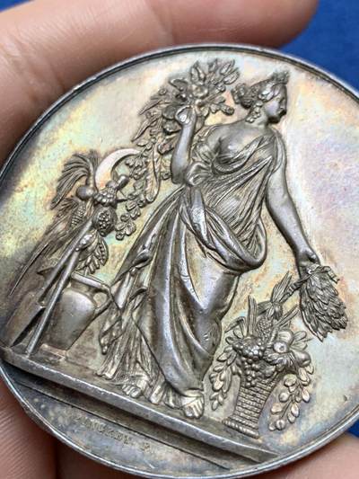 《竞宝斋》第485场 周日，周一，周二 3场连拍 （全场包邮）20级店铺 欢迎送拍 法国特鲁瓦园艺协会银章，高浮雕，65.4g，50.1mm，丰饶角边铭