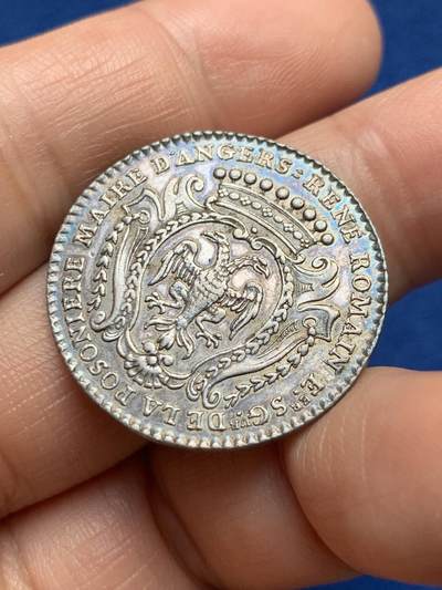 《竞宝斋》第485场 周日，周一，周二 3场连拍 （全场包邮）20级店铺 欢迎送拍 法国1747年昂热市长René Romain徽章银质代币，7.25g，27.8mm