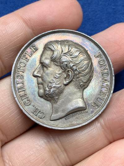 《竞宝斋》第485场 周日，周一，周二 3场连拍 （全场包邮）20级店铺 欢迎送拍 法国金匠、镀金镀银公司银质代币，23.28g，36mm，手指边铭