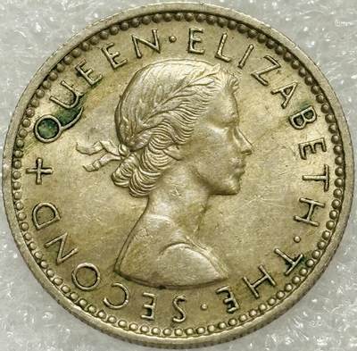 文馨钱币收藏第 302 场，国外回流老铜币，中东阿拉伯地区，拉美等国货币，30 号 1 号二连拍，长期接代拍业务，预计 4 月 4-5 号发货 好品 1959 年英属新西兰 6 便士