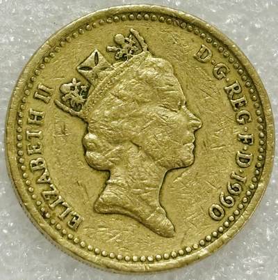 文馨钱币收藏第 302 场，国外回流老铜币，中东阿拉伯地区，拉美等国货币，30 号 1 号二连拍，长期接代拍业务，预计 4 月 4-5 号发货 英国1990 年1镑 威尔士韭葱 女王 高冠 纪念币 