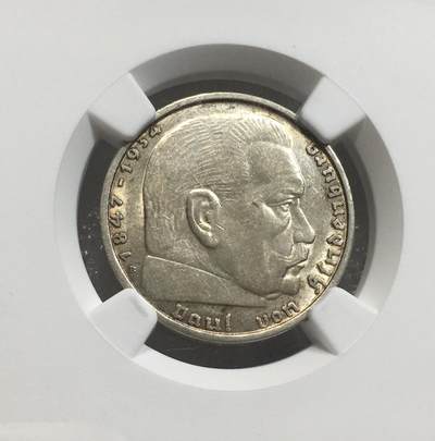 世界钱币专场拍卖 每周二开拍 NGC AU55分1939年德国兴登堡万字2马克银币
