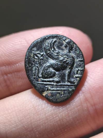 星盘世界钱币 5.2年度精品币大拍 一周年抽奖活动 艺术性强！稀有！古希腊 - 特洛亚斯 · 吉尔吉斯（Troas. Gergis）铜币，公元前350–300年；正面：西比尔女巫赫罗菲勒头像，近乎正面背面：斯芬克斯坐像向右