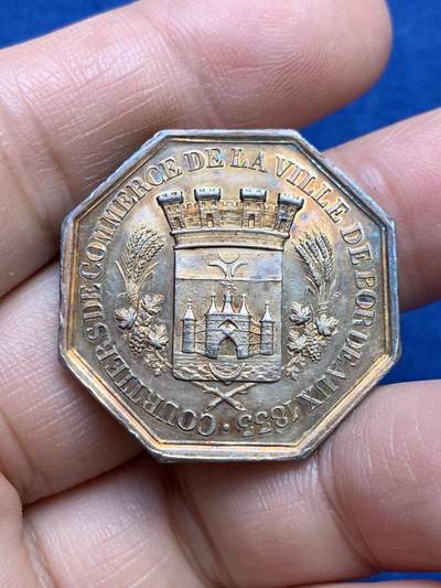 《竞宝斋》第485场 周日，周一，周二 3场连拍 （全场包邮）20级店铺 欢迎送拍 法国波尔多商业经纪人八角银质jeton，12.31g，30.3mm，蜜蜂边铭