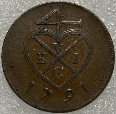 文馨钱币收藏第 302 场，国外回流老铜币，中东阿拉伯地区，拉美等国货币，30 号 1 号二连拍，长期接代拍业务，预计 4 月 4-5 号发货 少见极美品英属印度–孟买管辖区1791年1派斯，SOHO厂造经典品种，乔治三世时期