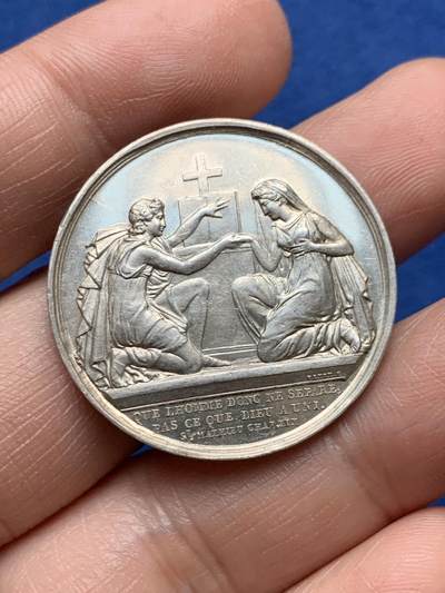 《竞宝斋》第485场 周日，周一，周二 3场连拍 （全场包邮）20级店铺 欢迎送拍 法国婚姻与爱情纪念银章，13.80g，32.1mm，船锚+C边铭