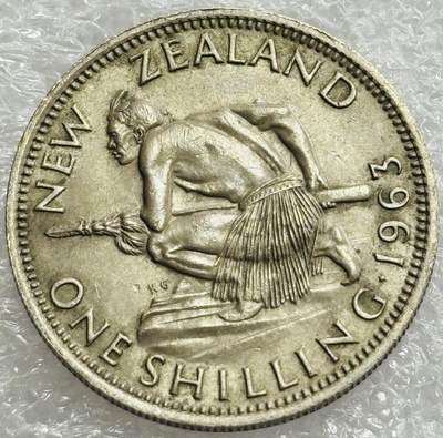 文馨钱币收藏第 302 场，国外回流老铜币，中东阿拉伯地区，拉美等国货币，30 号 1 号二连拍，长期接代拍业务，预计 4 月 4-5 号发货 好品 1963 年英属新西兰 1 先令