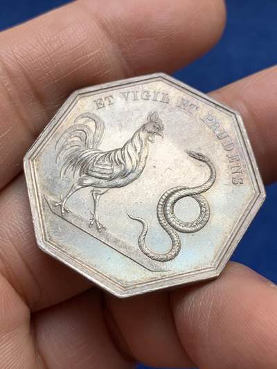 《竞宝斋》第485场 周日，周一，周二 3场连拍 （全场包邮）20级店铺 欢迎送拍 法国巴黎药学院八角银质jeton，希波克拉底头像，17.14g，33.8mm，早期无边铭