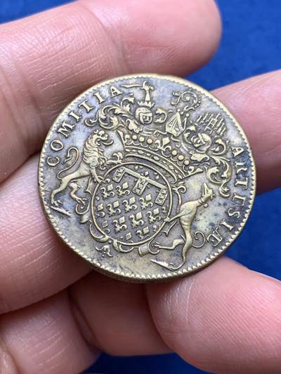 《竞宝斋》第485场 周日，周一，周二 3场连拍 （全场包邮）20级店铺 欢迎送拍 法国路易十五头像阿瓦图州铜质代币，9.31g，30.7mm