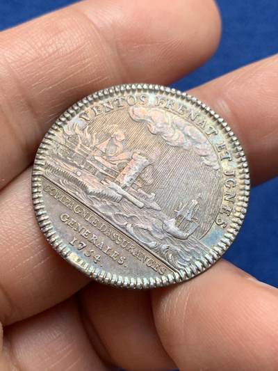 《竞宝斋》第485场 周日，周一，周二 3场连拍 （全场包邮）20级店铺 欢迎送拍 法国路易十六头像通用保险公司银质代币，9.50g，30.3mm