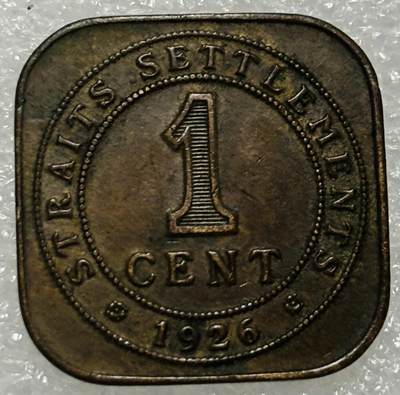 文馨钱币收藏第 302 场，国外回流老铜币，中东阿拉伯地区，拉美等国货币，30 号 1 号二连拍，长期接代拍业务，预计 4 月 4-5 号发货 好品 1926 年英属海峡乔治五世一分铜币，关门年