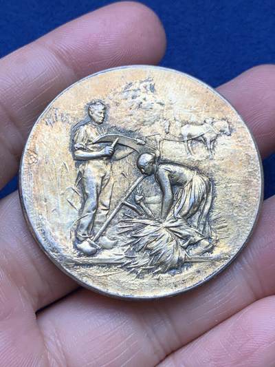 《竞宝斋》第485场 周日，周一，周二 3场连拍 （全场包邮）20级店铺 欢迎送拍 法国沙托丹农业协会镀金银章，45.75g，44.5mm，丰饶角边铭