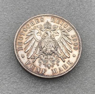 世界钱币专场拍卖 每周二开拍 1909年德国萨克森莱比锡大学5马克银币