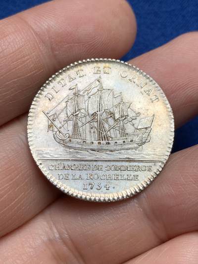 《竞宝斋》第485场 周日，周一，周二 3场连拍 （全场包邮）20级店铺 欢迎送拍 法国拉罗谢尔商会银质jeton，7g，28.7mm