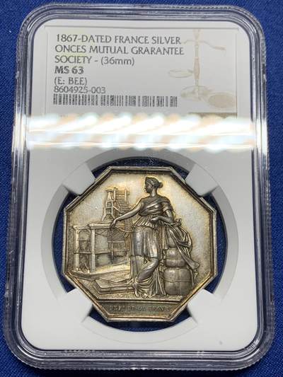 《竞宝斋》第485场 周日，周一，周二 3场连拍 （全场包邮）20级店铺 欢迎送拍 NGC MS63 法国塞纳防盗互助协会八角银质代币