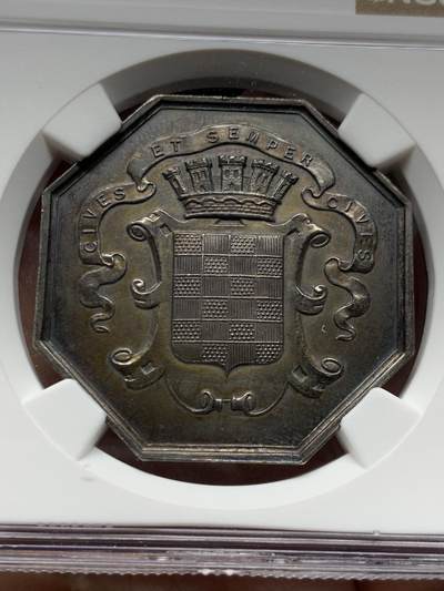 《竞宝斋》第485场 周日，周一，周二 3场连拍 （全场包邮）20级店铺 欢迎送拍 NGC MS61 法国安诺奈商会八角银质jeton