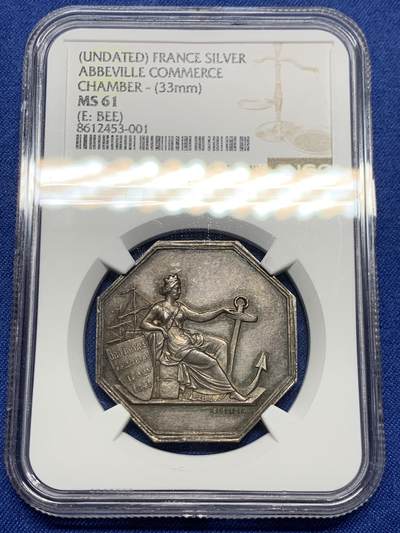 《竞宝斋》第485场 周日，周一，周二 3场连拍 （全场包邮）20级店铺 欢迎送拍 NGC MS61 法国阿贝维尔商会八角银质jeton