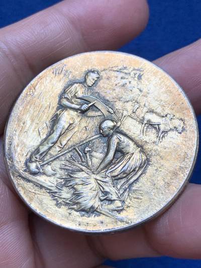 《竞宝斋》第485场 周日，周一，周二 3场连拍 （全场包邮）20级店铺 欢迎送拍 法国沙托丹农业协会镀金银章，45.75g，44.5mm，丰饶角边铭