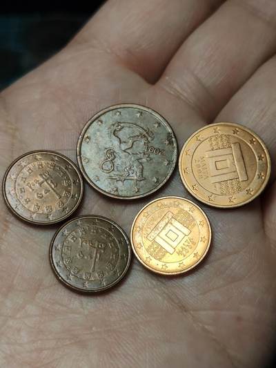 2026年第四十八场(总第二百一十七场）外国好品散币场(免佣金) 葡萄牙🇵🇹1欧分+芬兰🇫🇮5欧分+马耳他🇲🇹1、2欧分共五枚