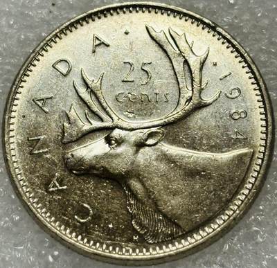 文馨钱币收藏第 302 场，国外回流老铜币，中东阿拉伯地区，拉美等国货币，30 号 1 号二连拍，长期接代拍业务，预计 4 月 4-5 号发货 1984 年加拿大驯鹿 25 分