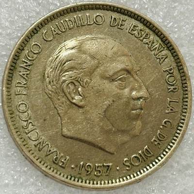 文馨钱币收藏第 302 场，国外回流老铜币，中东阿拉伯地区，拉美等国货币，30 号 1 号二连拍，长期接代拍业务，预计 4 月 4-5 号发货 1957 年西班牙佛朗哥 50 比塞塔