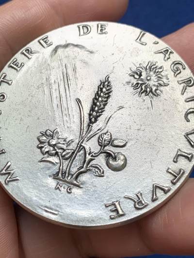 《竞宝斋》第485场 周日，周一，周二 3场连拍 （全场包邮）20级店铺 欢迎送拍 法国农业互助、合作与信贷荣誉银章，78.2g，49.8mm，丰饶角1⭐argent边铭，含银925