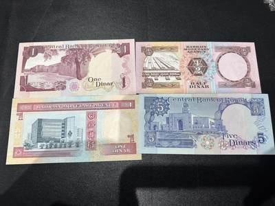 《外钞收藏家》第六百三十一期（五一假期场）（长期征集拍品、欢迎藏友们联系合作） 科威特2张+巴林2张一起 全新UNC