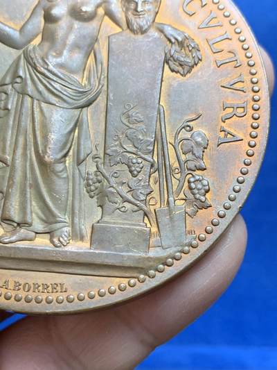 《竞宝斋》第485场 周日，周一，周二 3场连拍 （全场包邮）20级店铺 欢迎送拍 法国国家园艺博览会纪念大铜章 148.2克 67.5mm 丰饶角铜标