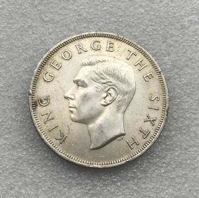 世界钱币专场拍卖 每周二开拍 1949年新西兰乔治六世一克朗银币 28.2克