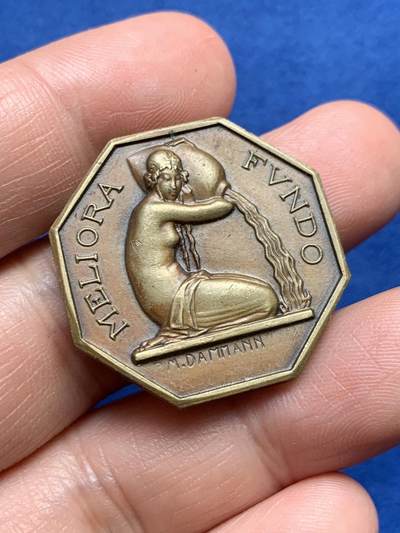 《竞宝斋》第485场 周日，周一，周二 3场连拍 （全场包邮）20级店铺 欢迎送拍 法国八角铜质代币，塞扎娜储蓄银行，12.57g，29.8mm，丰饶角边铭