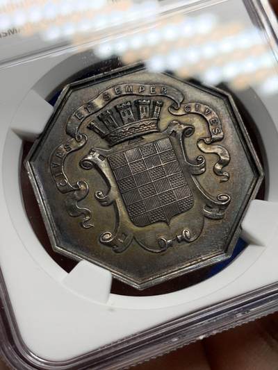 《竞宝斋》第485场 周日，周一，周二 3场连拍 （全场包邮）20级店铺 欢迎送拍 NGC MS61 法国安诺奈商会八角银质jeton