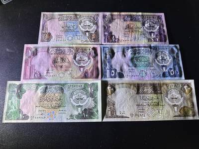 《外钞收藏家》第六百三十一期（五一假期场）（长期征集拍品、欢迎藏友们联系合作） 科威特1/4-20第纳尔 六张一起 全新UNC 尾2