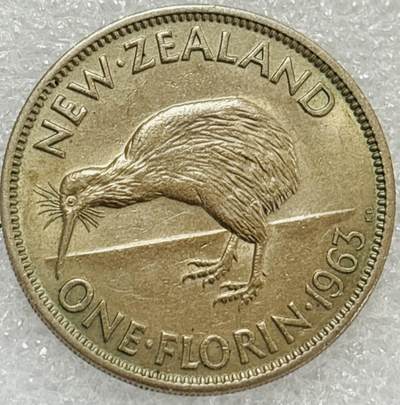 文馨钱币收藏第 302 场，国外回流老铜币，中东阿拉伯地区，拉美等国货币，30 号 1 号二连拍，长期接代拍业务，预计 4 月 4-5 号发货 带光好品 1963年英属新西兰 1 佛罗琳