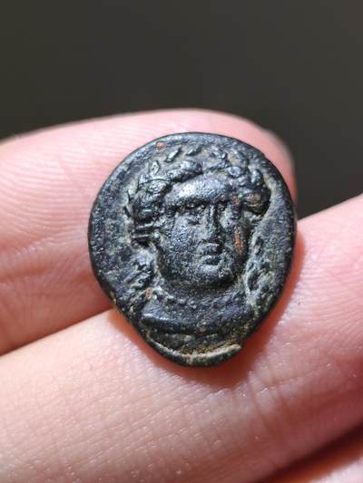 星盘世界钱币 5.2年度精品币大拍 一周年抽奖活动 艺术性强！稀有！古希腊 - 特洛亚斯 · 吉尔吉斯（Troas. Gergis）铜币，公元前350–300年；正面：西比尔女巫赫罗菲勒头像，近乎正面背面：斯芬克斯坐像向右