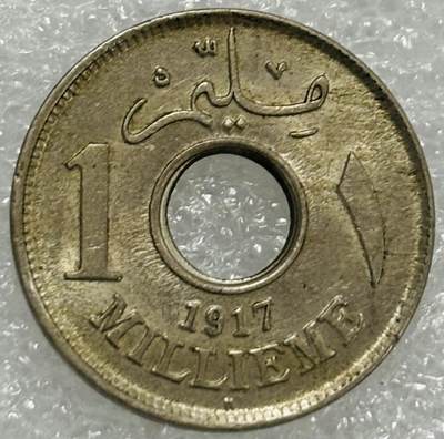 文馨钱币收藏第 302 场，国外回流老铜币，中东阿拉伯地区，拉美等国货币，30 号 1 号二连拍，长期接代拍业务，预计 4 月 4-5 号发货 少见原光未流通品 1917 年英保护国埃及 1 米尔，独年份