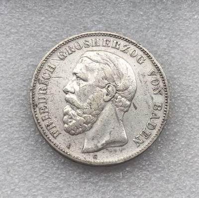 世界钱币专场拍卖 每周二开拍 1876年德国巴登大公弗里德里希短翅5马克银币